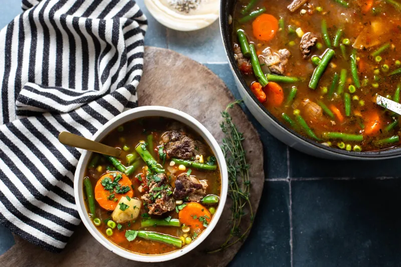 Beef and Vegetable Soup + Fresh Thyme Sprigs
