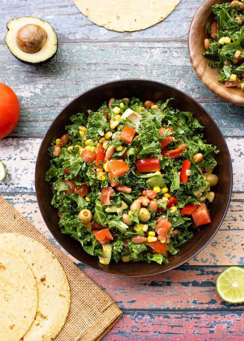 Kale, Roasted Corn, and Diced Bell Peppers