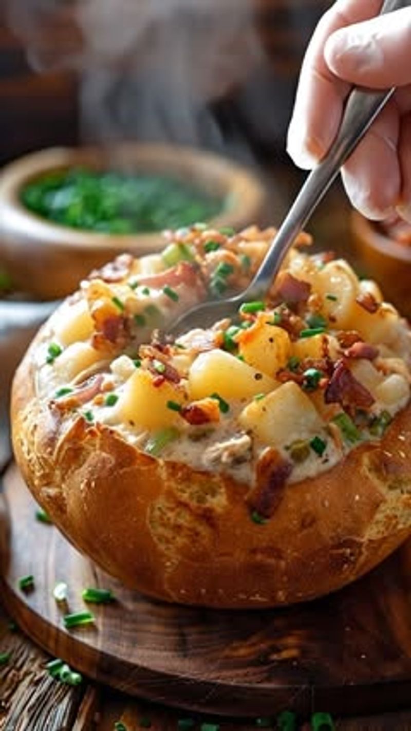 Clam Chowder Topped Baked Potato