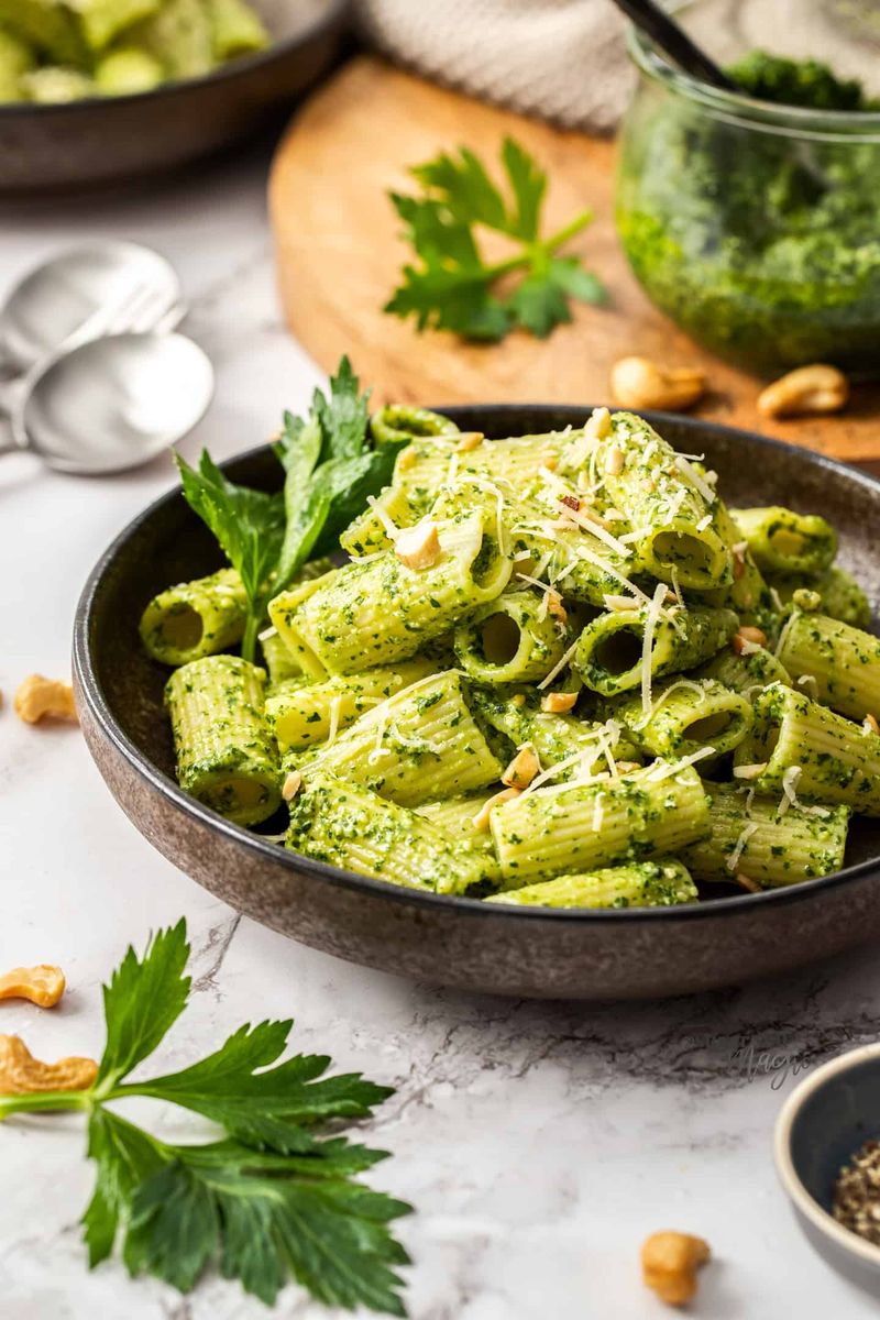 Celery Leaf Pesto Pasta