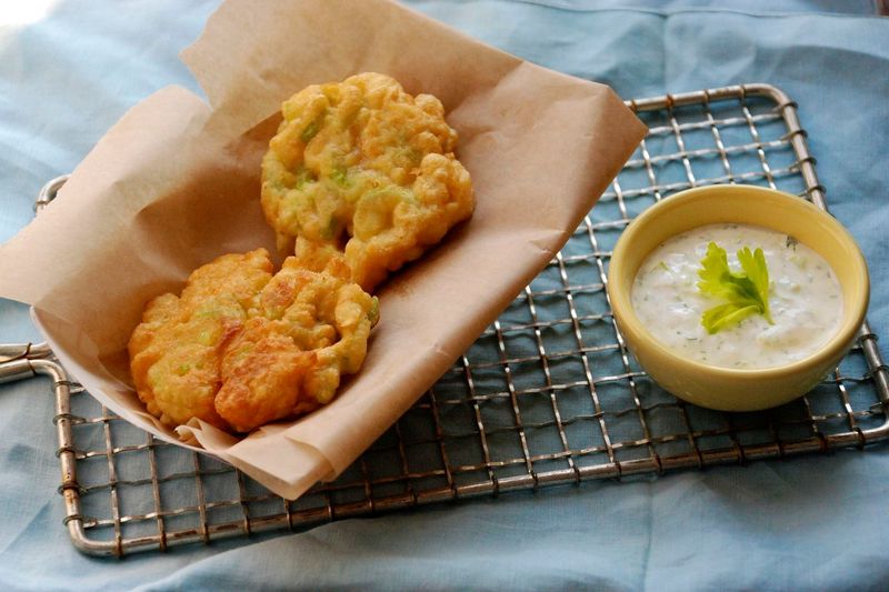 Celery Fritters with Yogurt Dipping Sauce