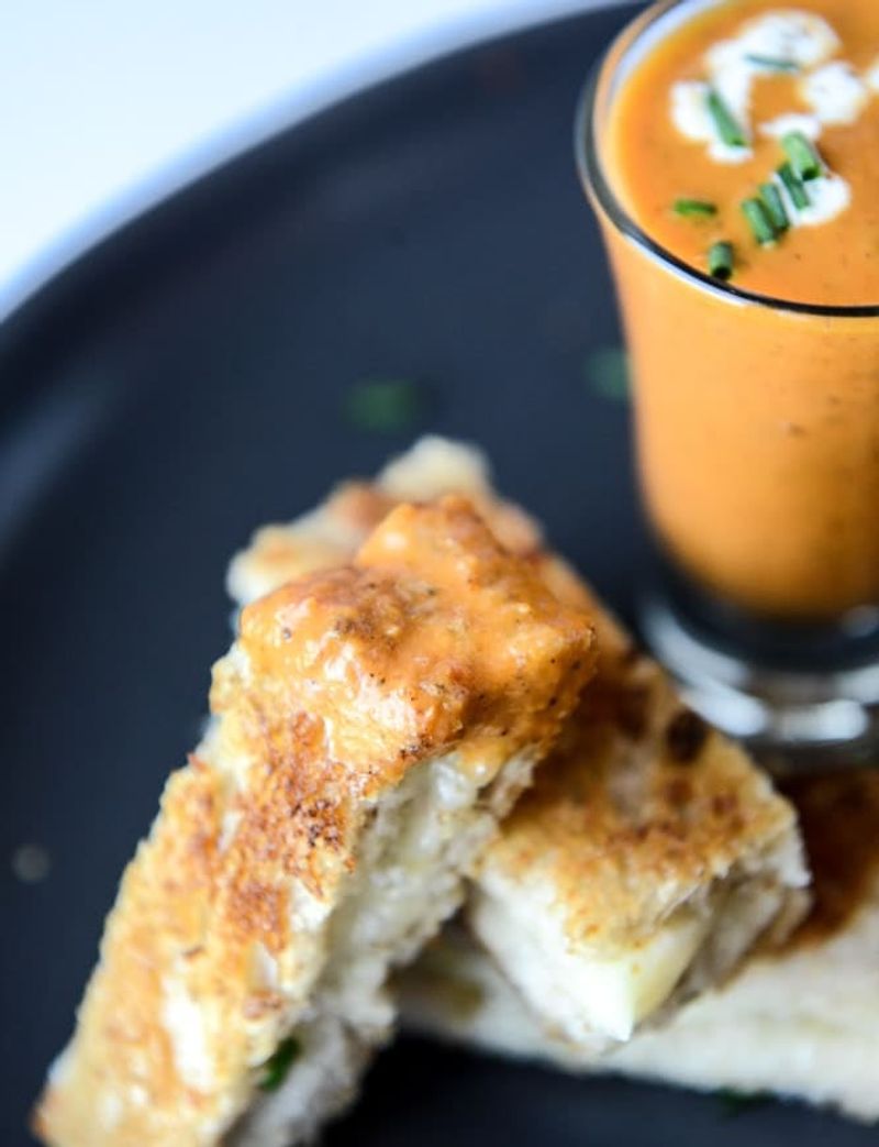 Creamy Tomato Basil Soup with Grilled Cheese Dippers