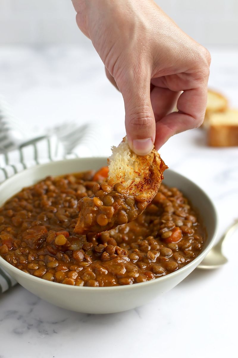 Lentil Soup with Soft Bread Rolls