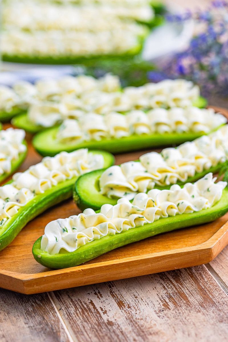 Cucumber Boats With Cream Cheese and Tomatoes