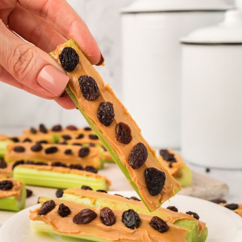 Apple and Peanut Butter Ants on a Log