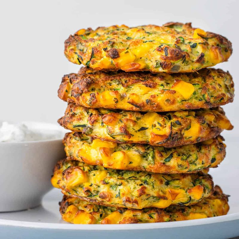 Zucchini and Corn Fritters with Greek Yogurt Dip