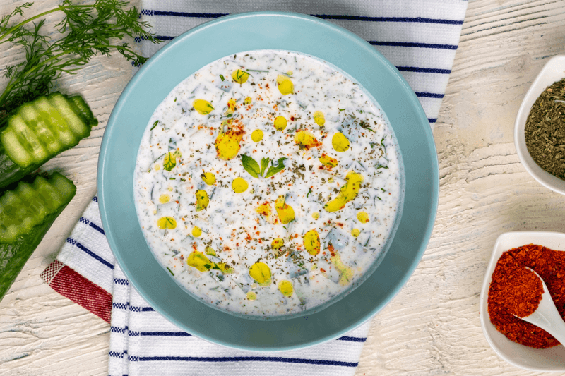 Cacik Cucumber Yogurt with Grilled Salmon