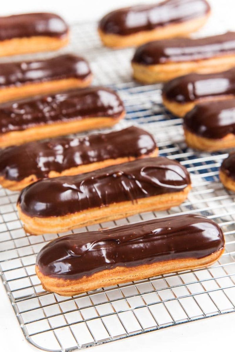 Eclairs with Glossy Chocolate Glaze