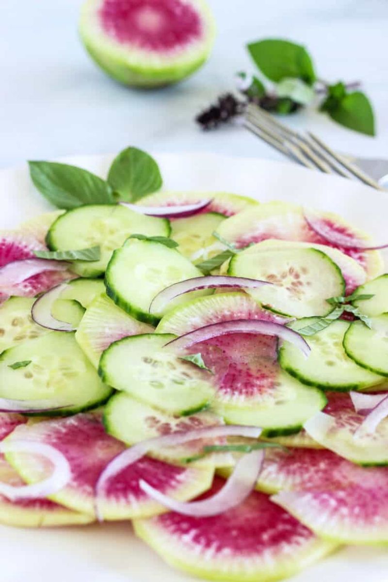 Watermelon Radish and Cucumber Salad