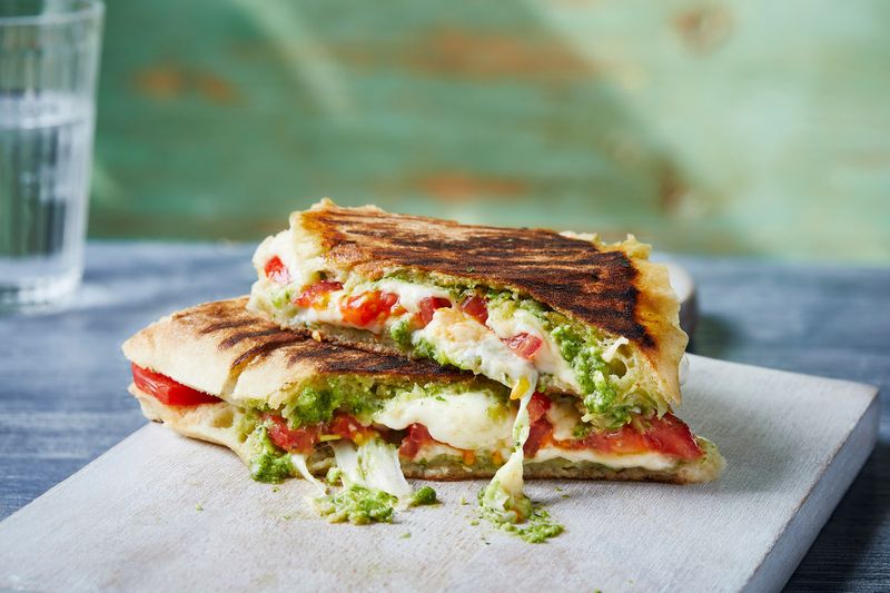 Pesto, Mozzarella, and Tomato Toastie