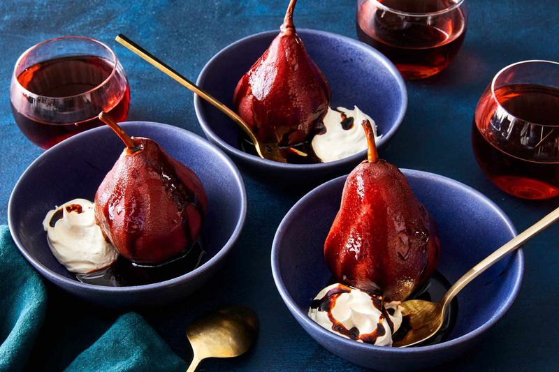 Poached Pears in Red Wine