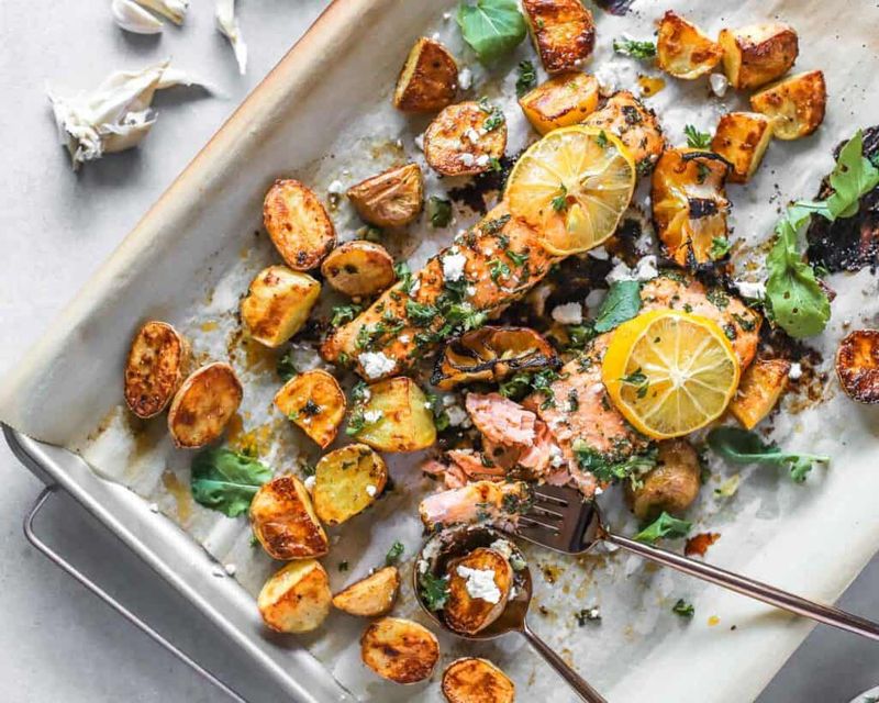 Garlic Butter Salmon with Fingerling Potatoes and Kale
