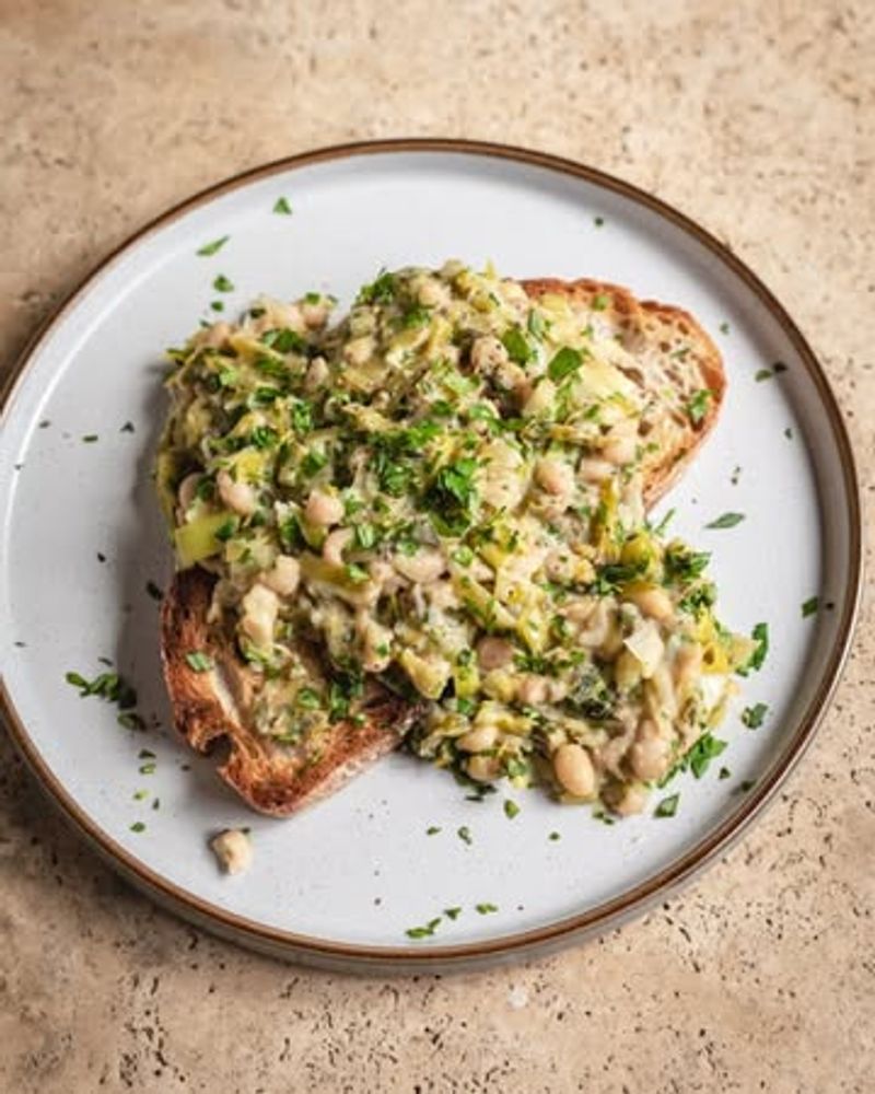 Smashed White Bean Toast with Herbs