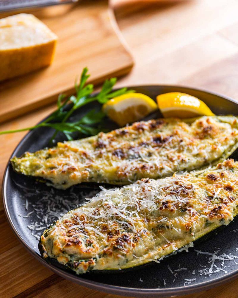 Baked Stuffed Courgettes With Ricotta And Herbs