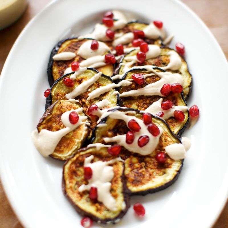 Roasted Courgette With Tahini And Pomegranate