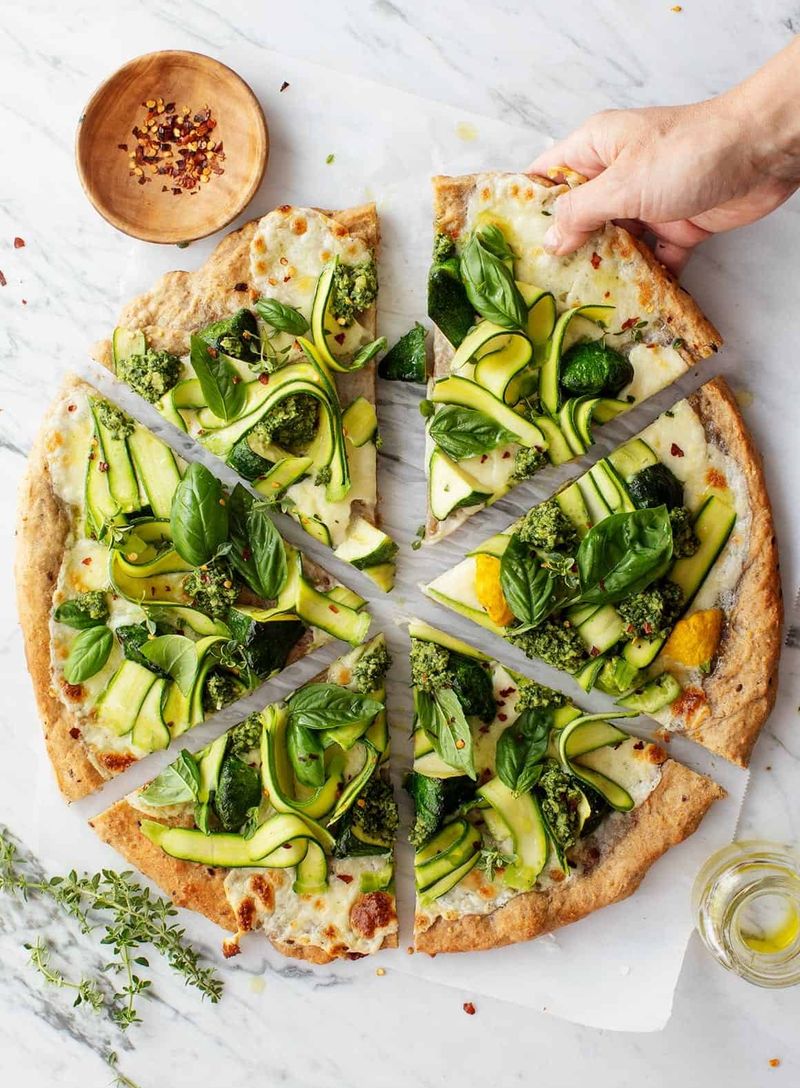 Courgette Pizza With Ricotta And Basil
