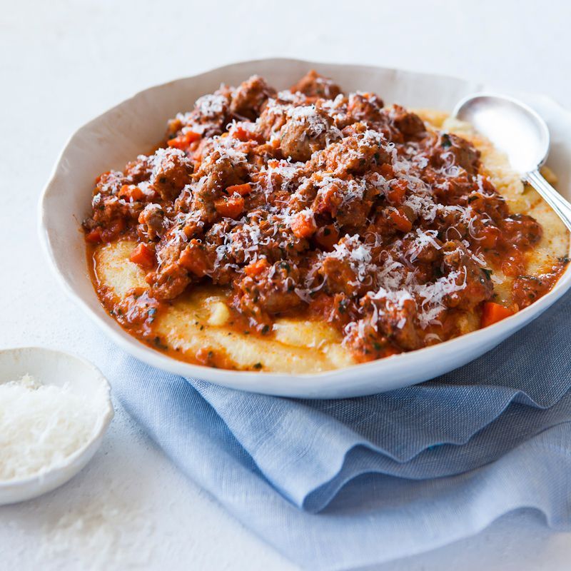 Slow Cooker Beef Bolognese on Polenta
