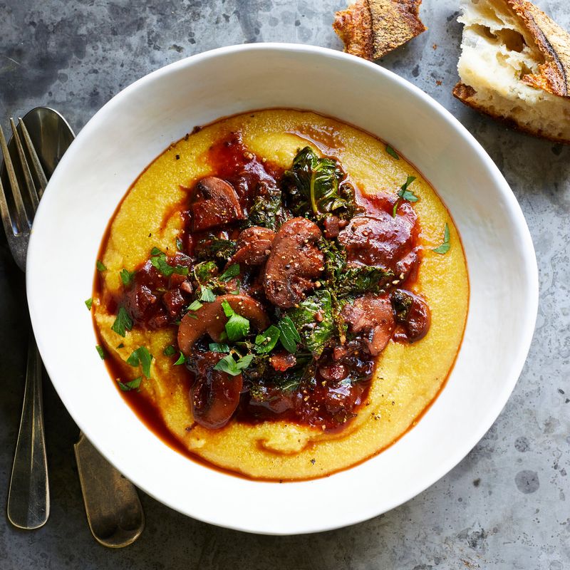 Polenta with Braised Chickpeas and Spinach
