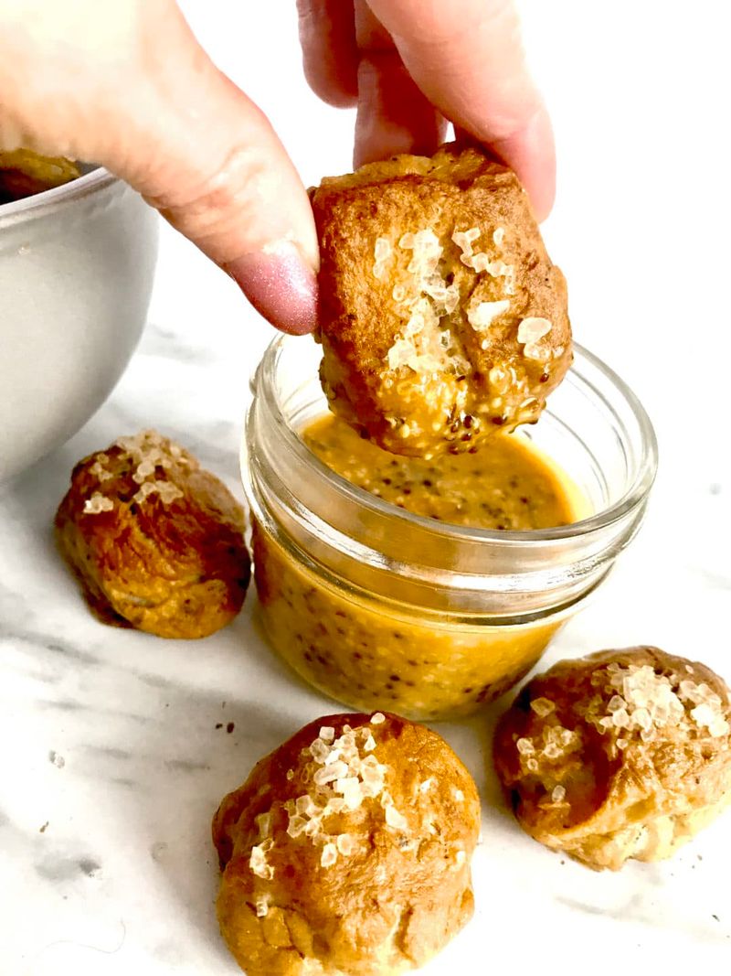A Warm Soft Pretzel Bite with Mustard