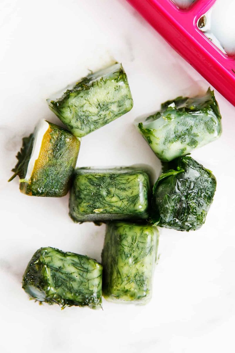 Frozen Dill Ice Cubes for Future Use