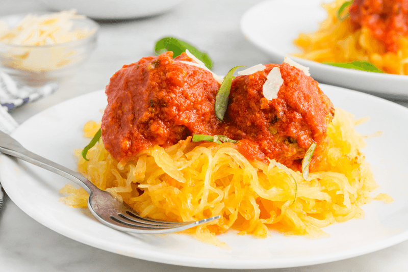 Spaghetti Squash with Marinara and Turkey Meatballs