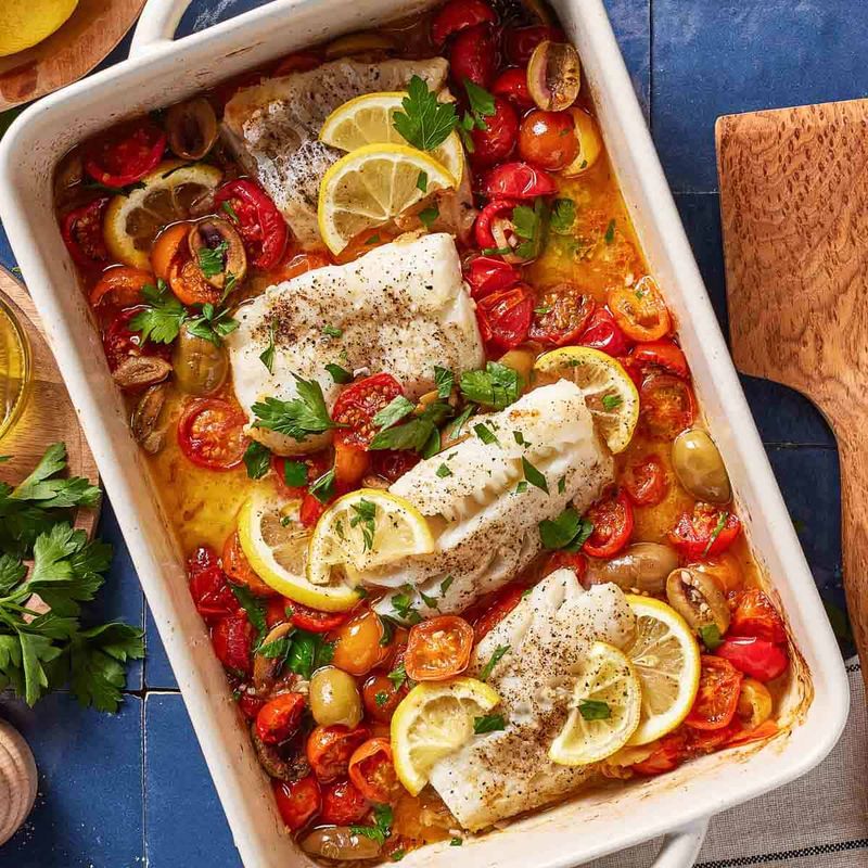 Oven-Baked Lemon Herb Cod with Cherry Tomatoes