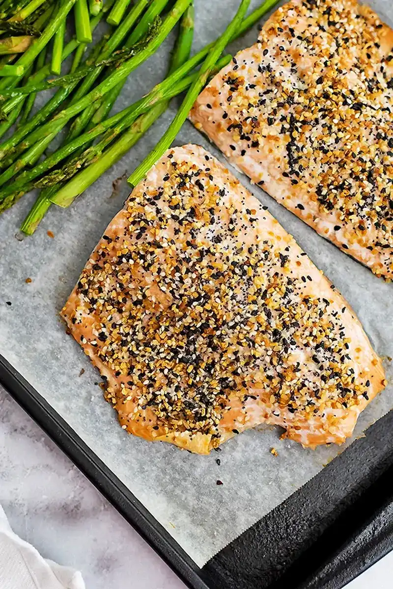 Everything Bagel Salmon with Cream Cheese Potatoes and Dill