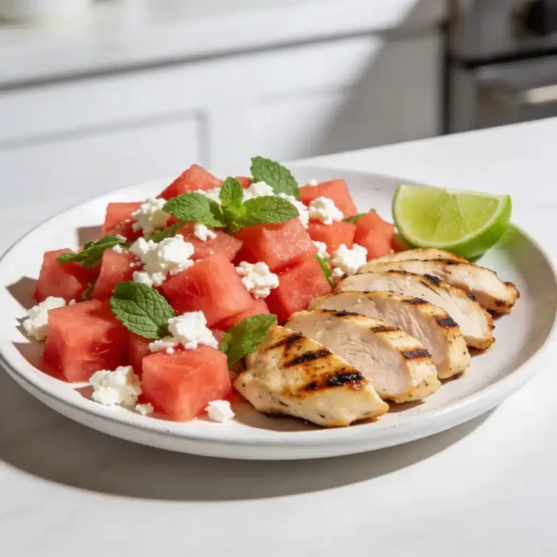 Watermelon and Feta Salad with Grilled Chicken