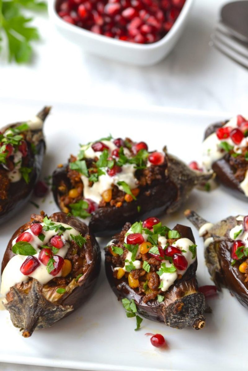 Middle Eastern Spiced Lamb Stuffed Aubergine