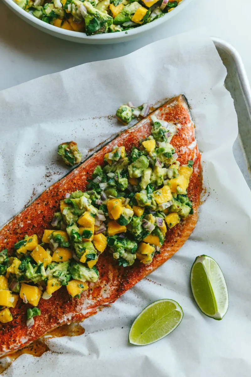 Baked Salmon with Mango Avocado Salsa