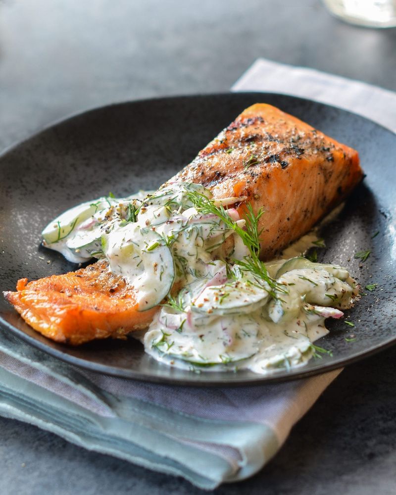 Pan-Fried Salmon with Cucumber Salad