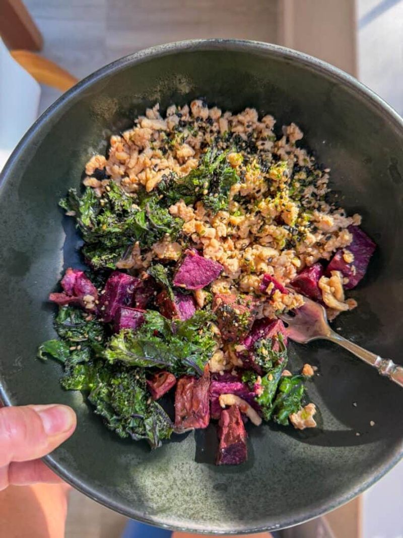 Purple Sweet Potato and Spinach Stir-Fry