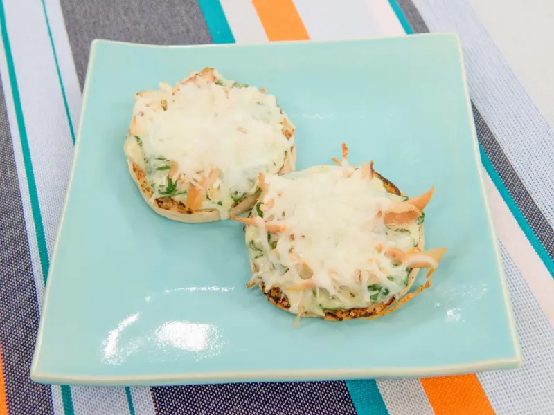 Spinach and Cheese Mini Pizzas on English Muffins