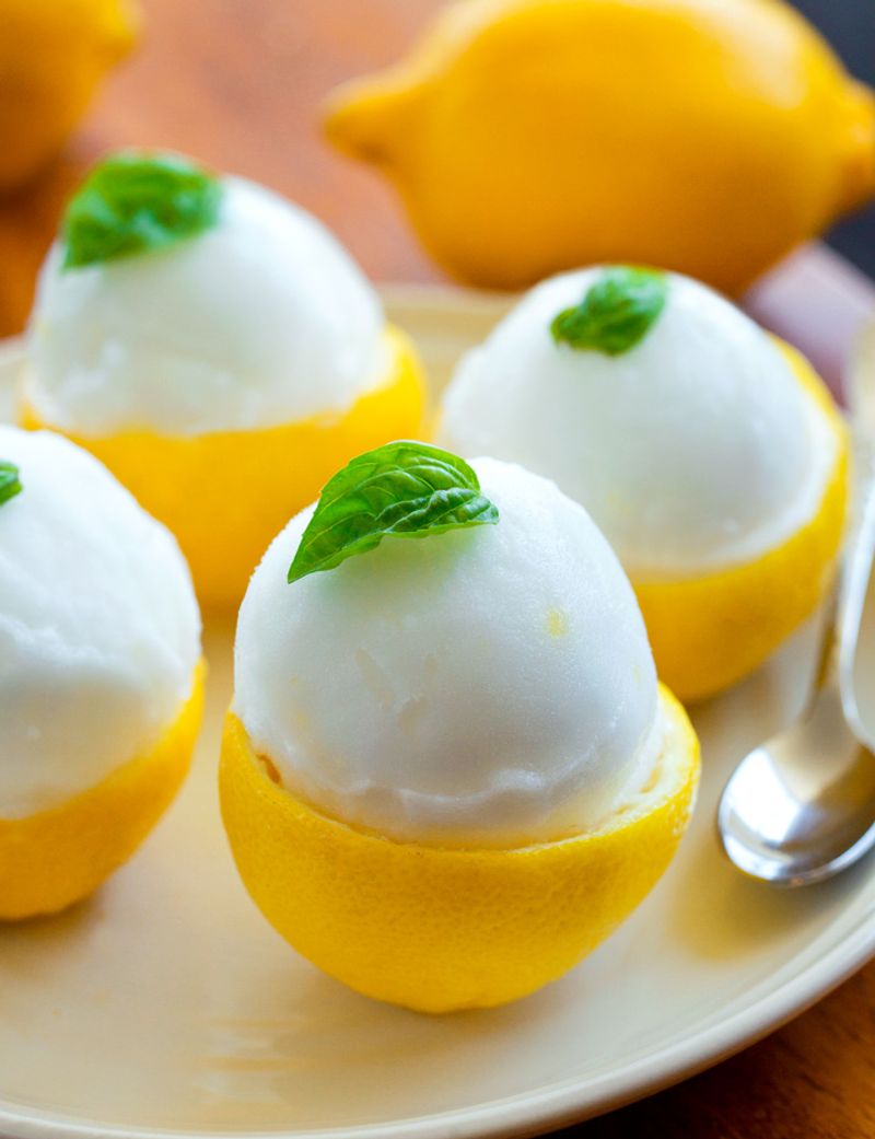 Lemon Sorbet in Lemon Shells