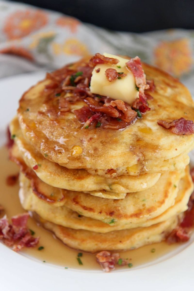 Bacon and Cheddar Cornmeal Pancakes