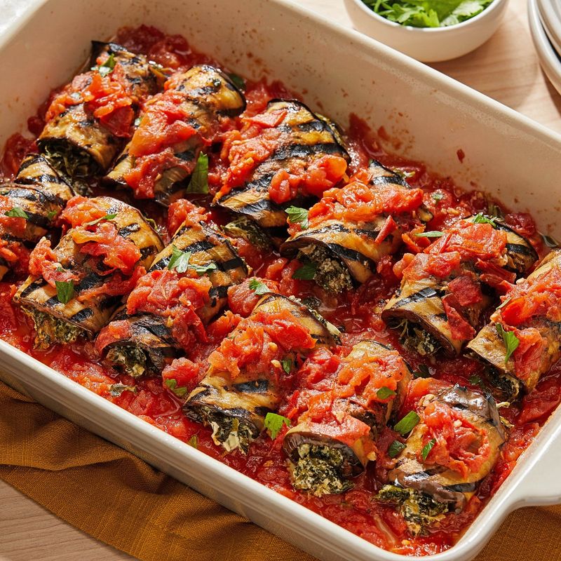 Roasted Red Pepper and Goat Cheese Stuffed Aubergine