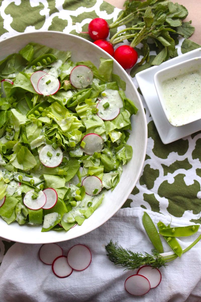 Boston Lettuce, Sliced Radishes, and Fresh Peas