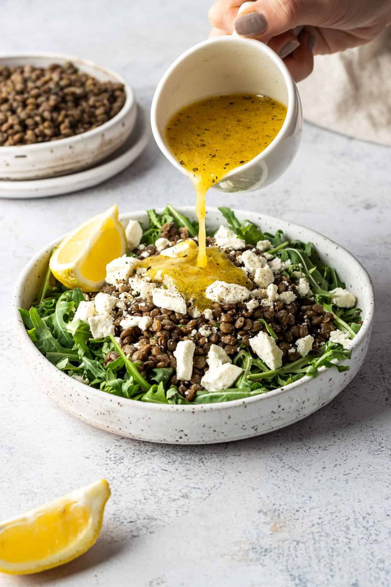 Lemon Herb Lentil Bowl with Feta and Arugula