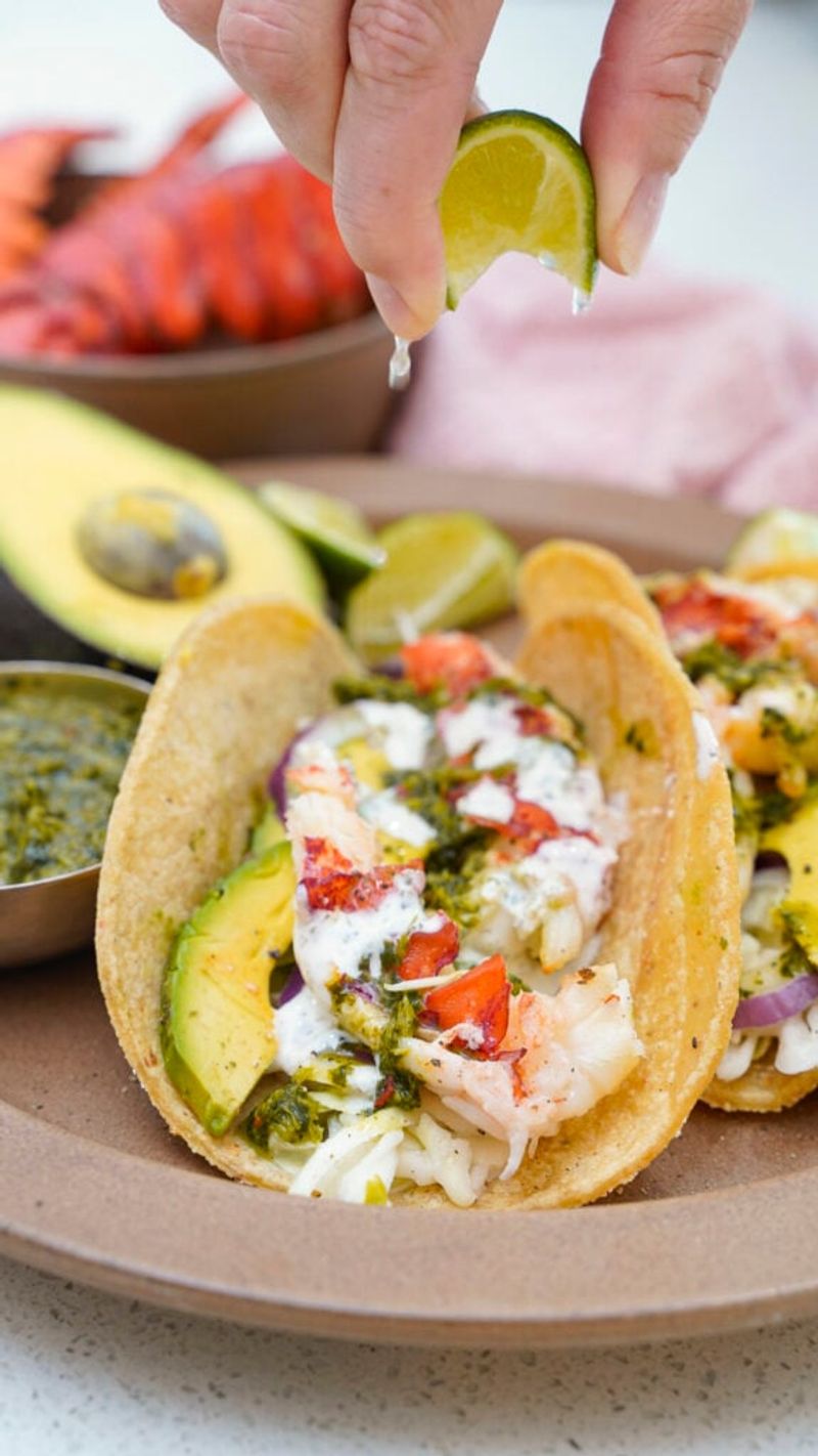 Slipper Lobster Tacos with Avocado Crema