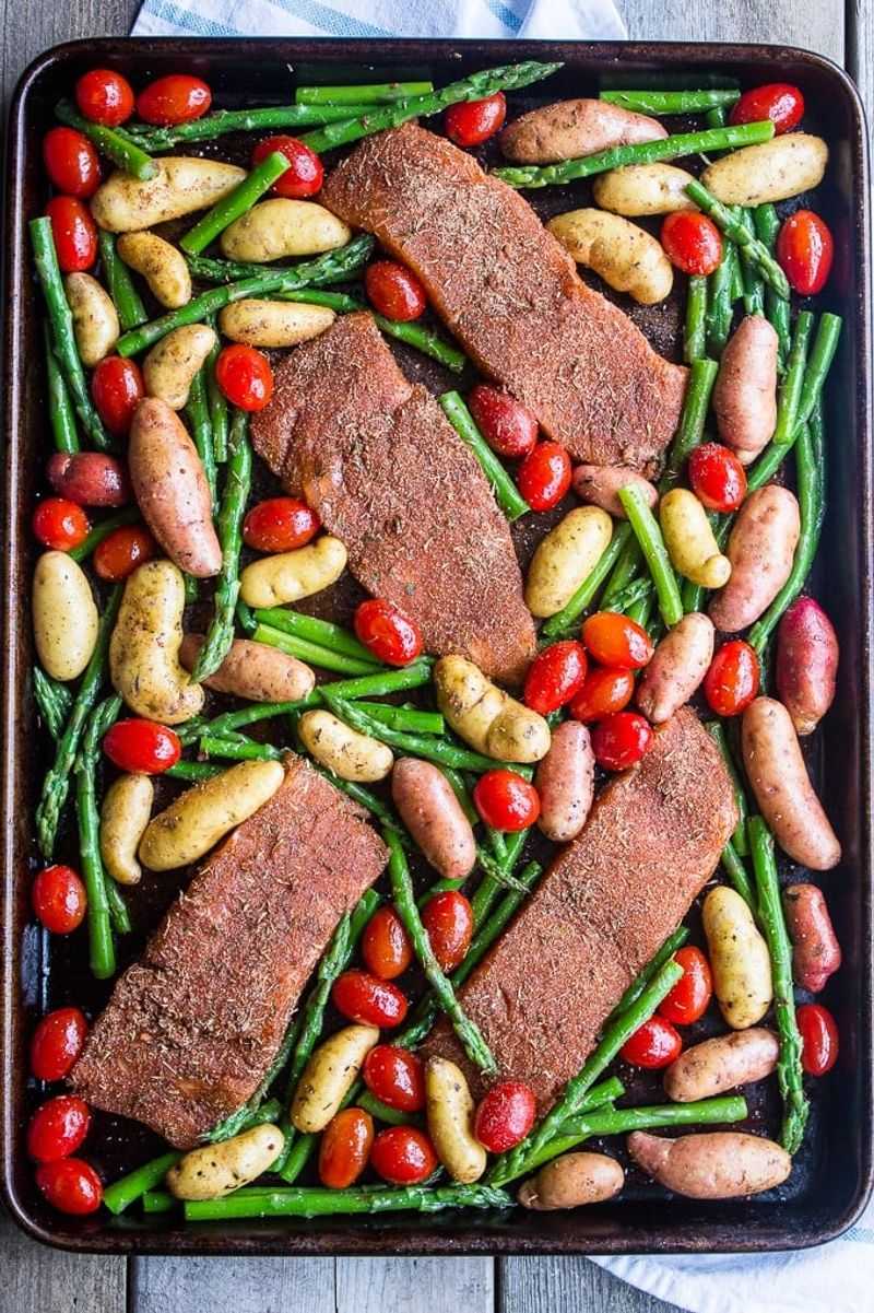 Cajun Spiced Salmon with Sweet Potatoes and Green Beans