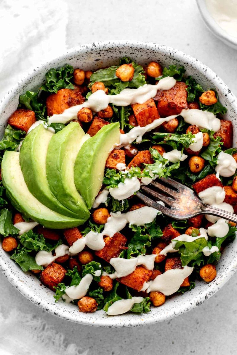 Kale, Roasted Sweet Potato, and Chickpeas