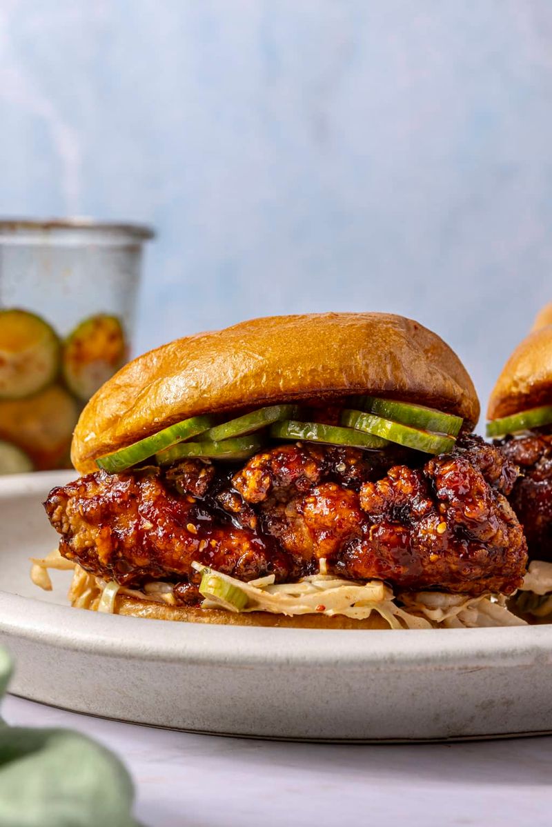 Korean Fried Chicken Sandwich with Gochujang Glaze