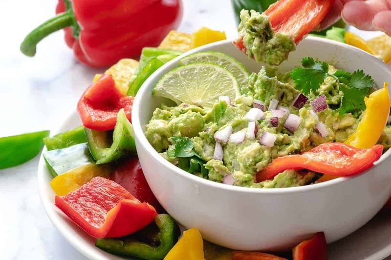 Sliced Bell Peppers with Guacamole