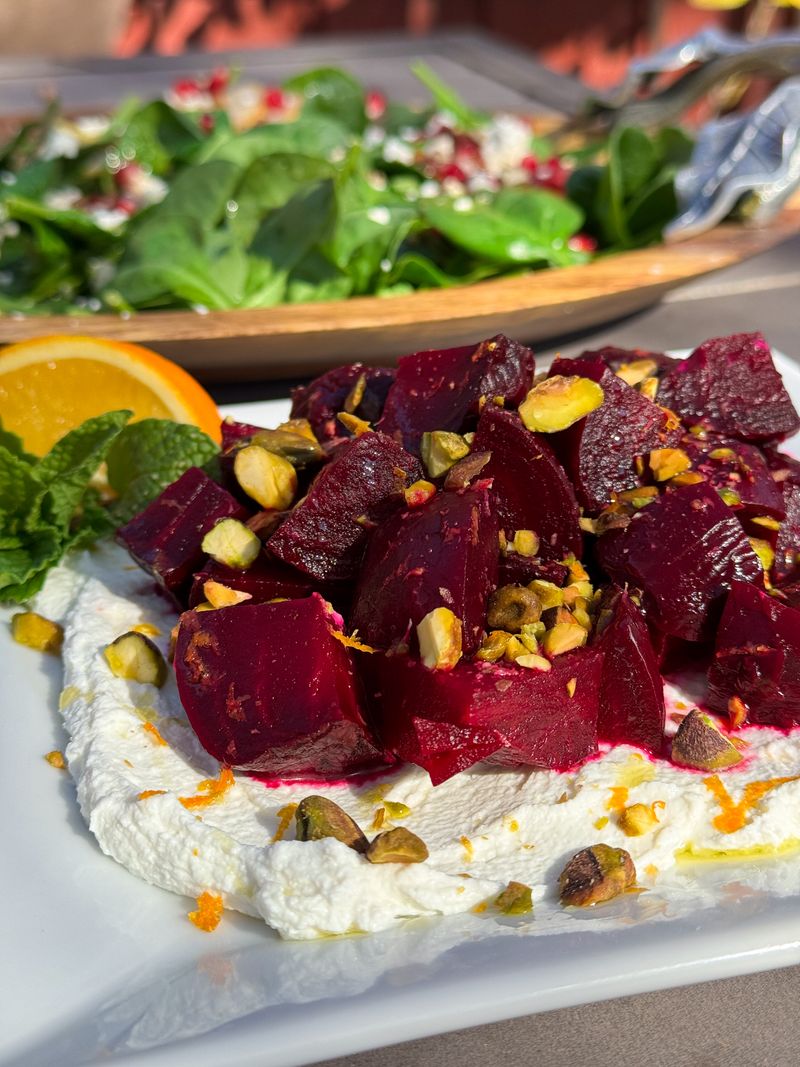 Roasted Beet Salad With Toasted Pistachios And Goat Cheese