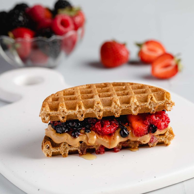Whole Grain Waffles with Nut Butter and Berries