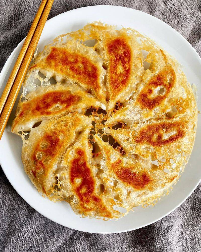 Crispy Dumplings Potsticker Style In A Skillet