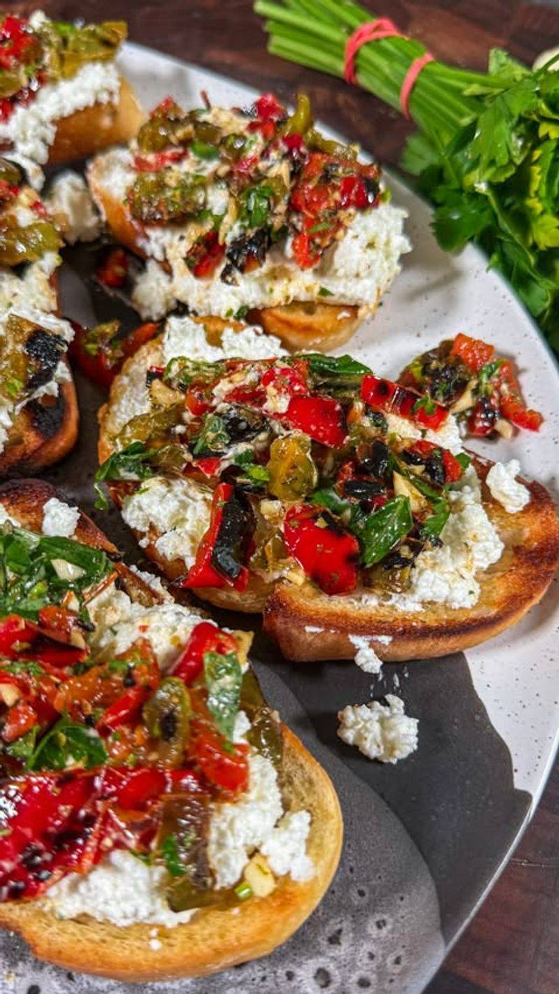 Roasted Peppers on Toast With Feta