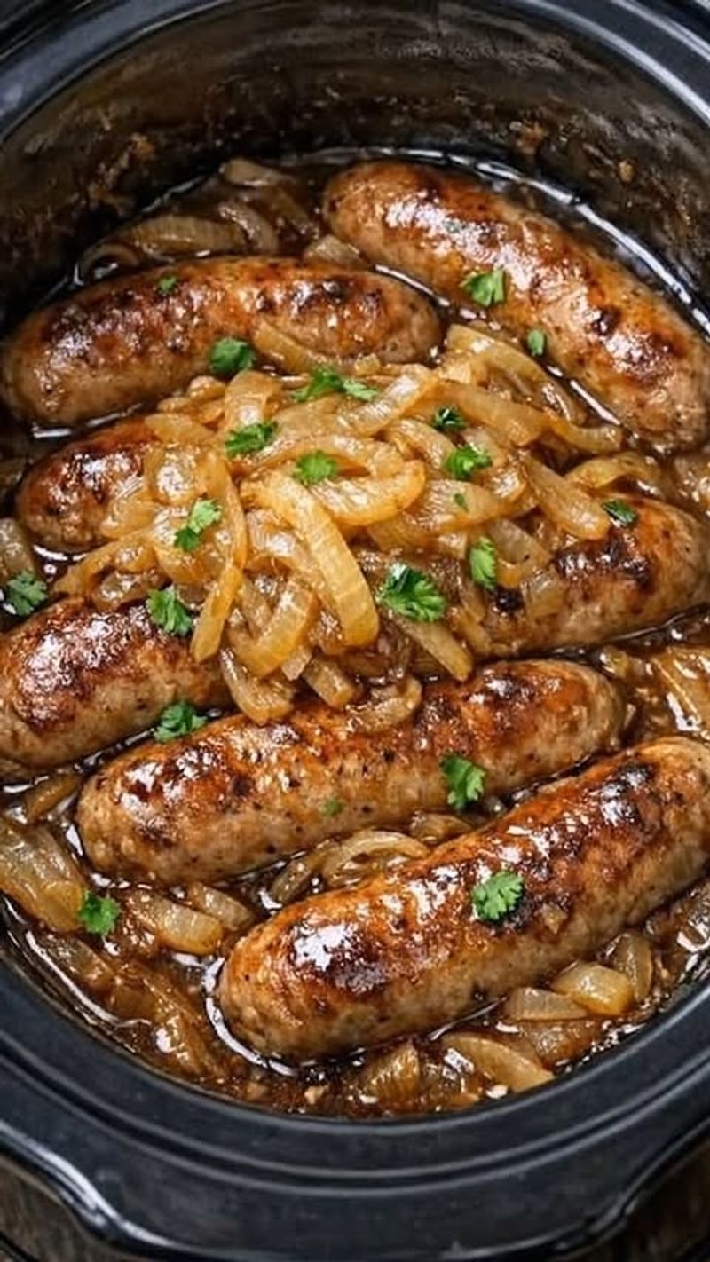 Slow Cooker Sausages in Rich Gravy with Buttery Mash