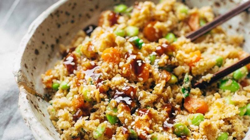 Egg Fried Cauliflower Rice with Edamame
