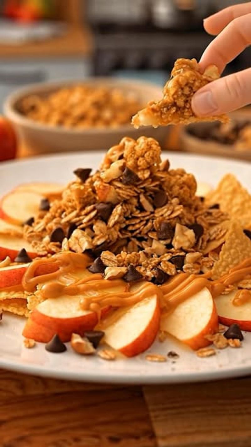 Fruit Nachos With Granola And Drizzles